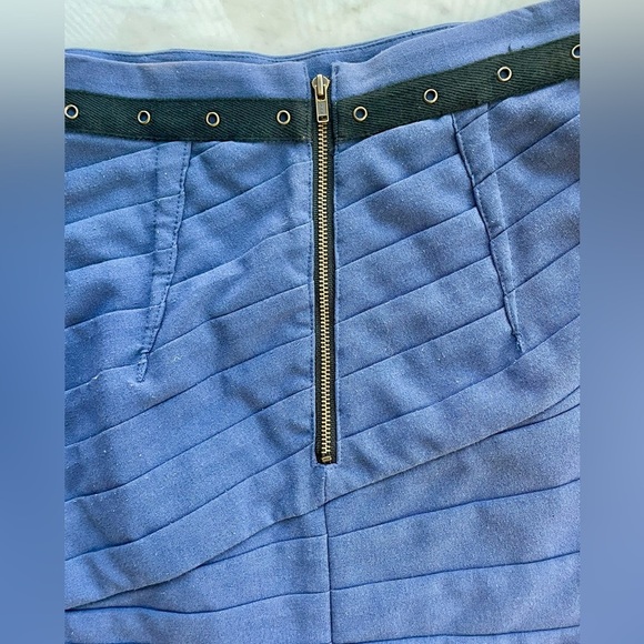 Tracy Reese pencil skirt, gathered, blue with black built-in grommet belt, sz2 - Picture 3 of 6